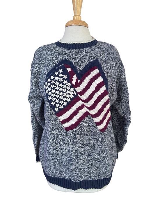 Crazy Horse Sweaters - Vintage 90s American Flag Heathered Knit Sweater Size Medium Womens CRAZY HORSE